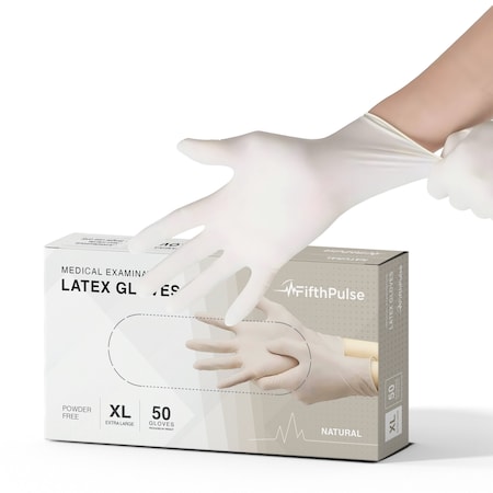 Fifthpulse Disposable Gloves, Latex, XL, 50 PK, Natural FMN100367